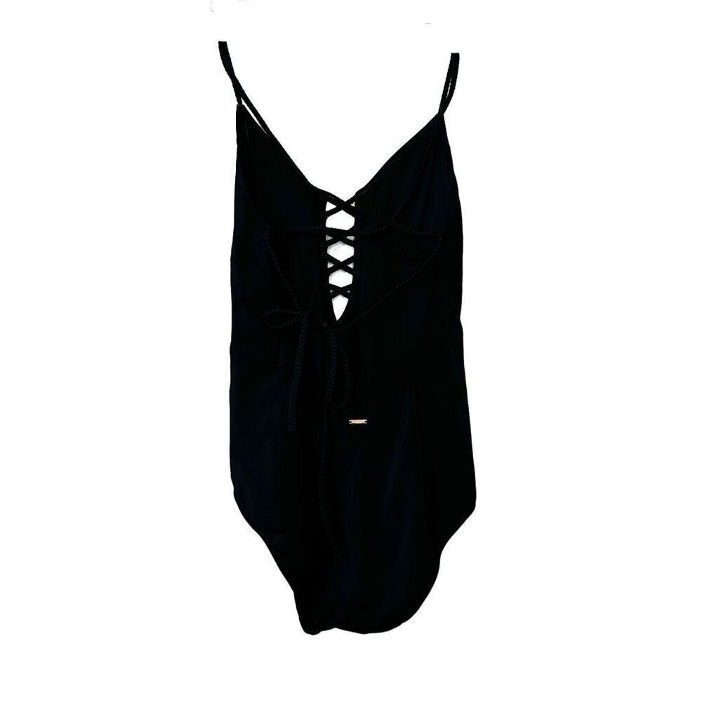 Victoria's Secret Negril Plunge Halter Open Back One Piece Swimsuit Black Medium